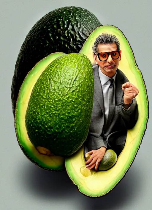 Prompt: jeff goldblum is inside an avocado