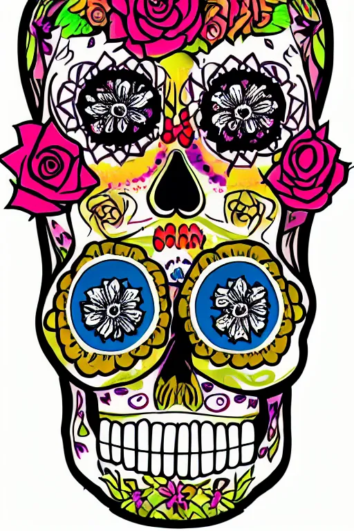 Prompt: illustration of a sugar skull day of the dead girl, art by malevitsch