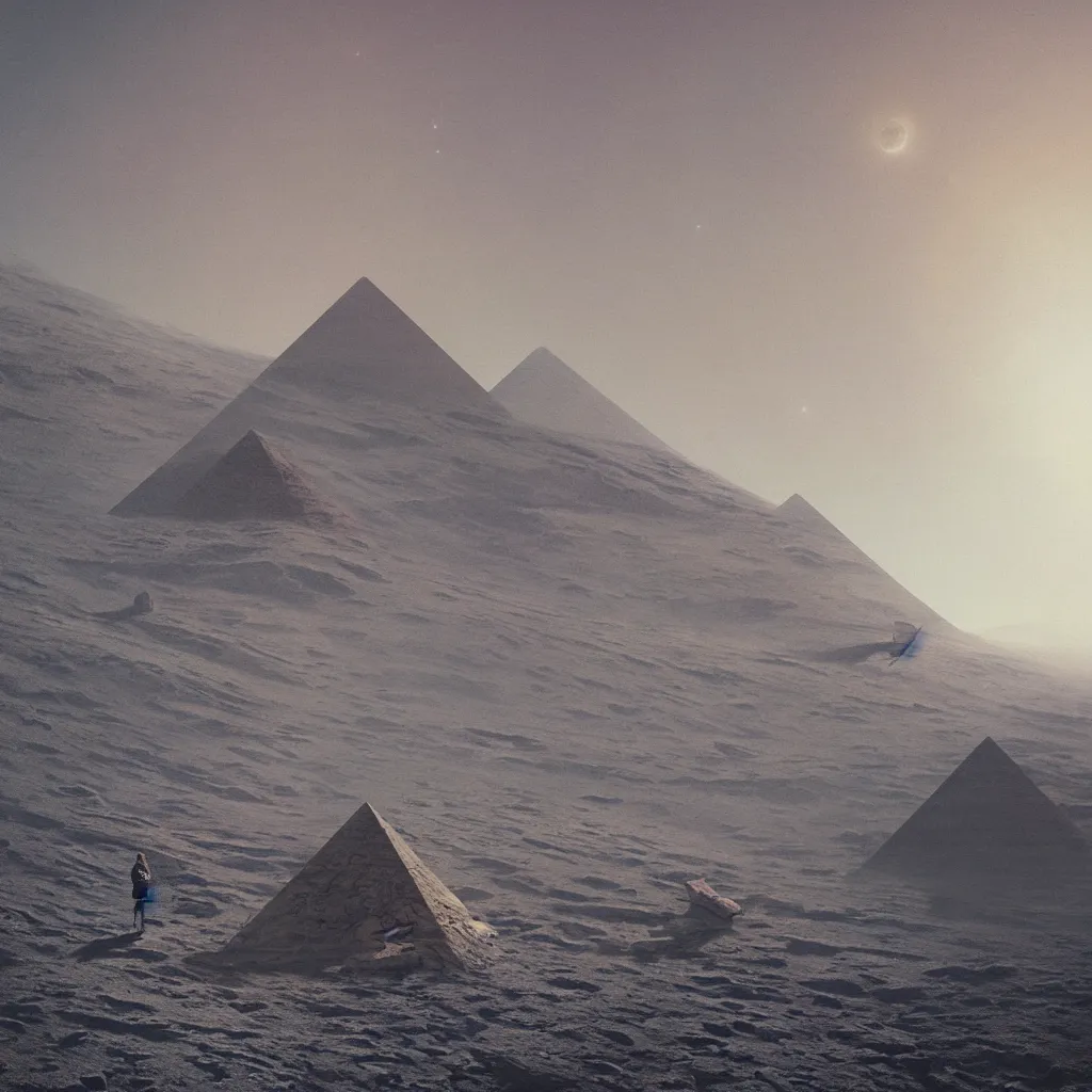 Prompt: A beautiful painting of A Pyramid on the Moon by John Harris and Greg Rutkowski,hyper detailed,4k,digital art,unreal engine 5,Retro Futurism Art,Trending on artstation