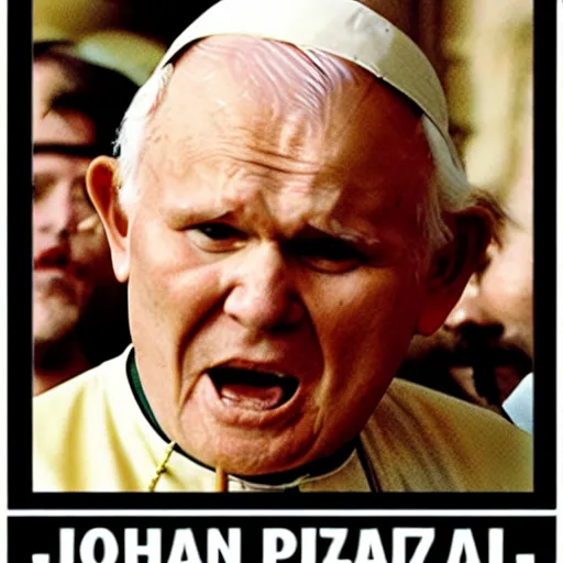 Prompt: john paul ii screaming at pizza