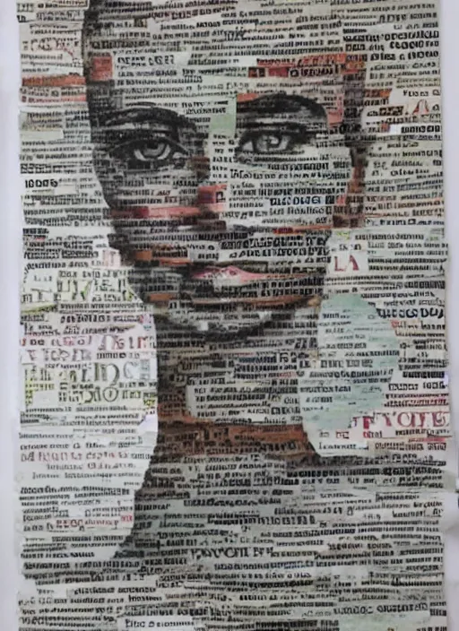 Image similar to a beautiful young woman made of newspaper