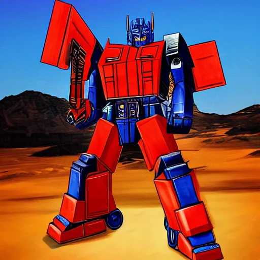 Prompt: Optimus prime in the style of a gta load screen