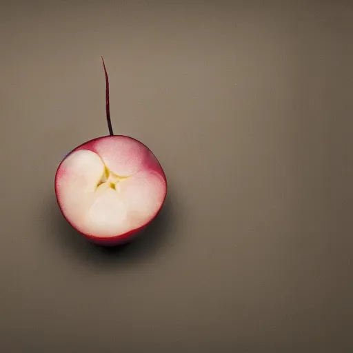 Prompt: Photo of A Single Plum Floating in Perfume Served in a Man's Hat, detailed features, by Martin Schoeller