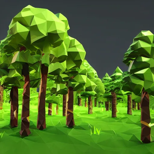 Image similar to a forest of 3d low poly trees, high quality, mobile game