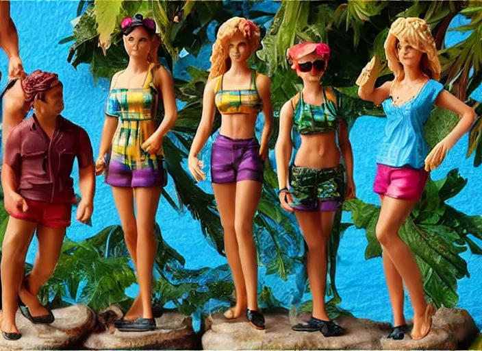 Prompt: Image on the store website, eBay, Full body, highly detailed 80mm resin figure of People dressed in vacation attire