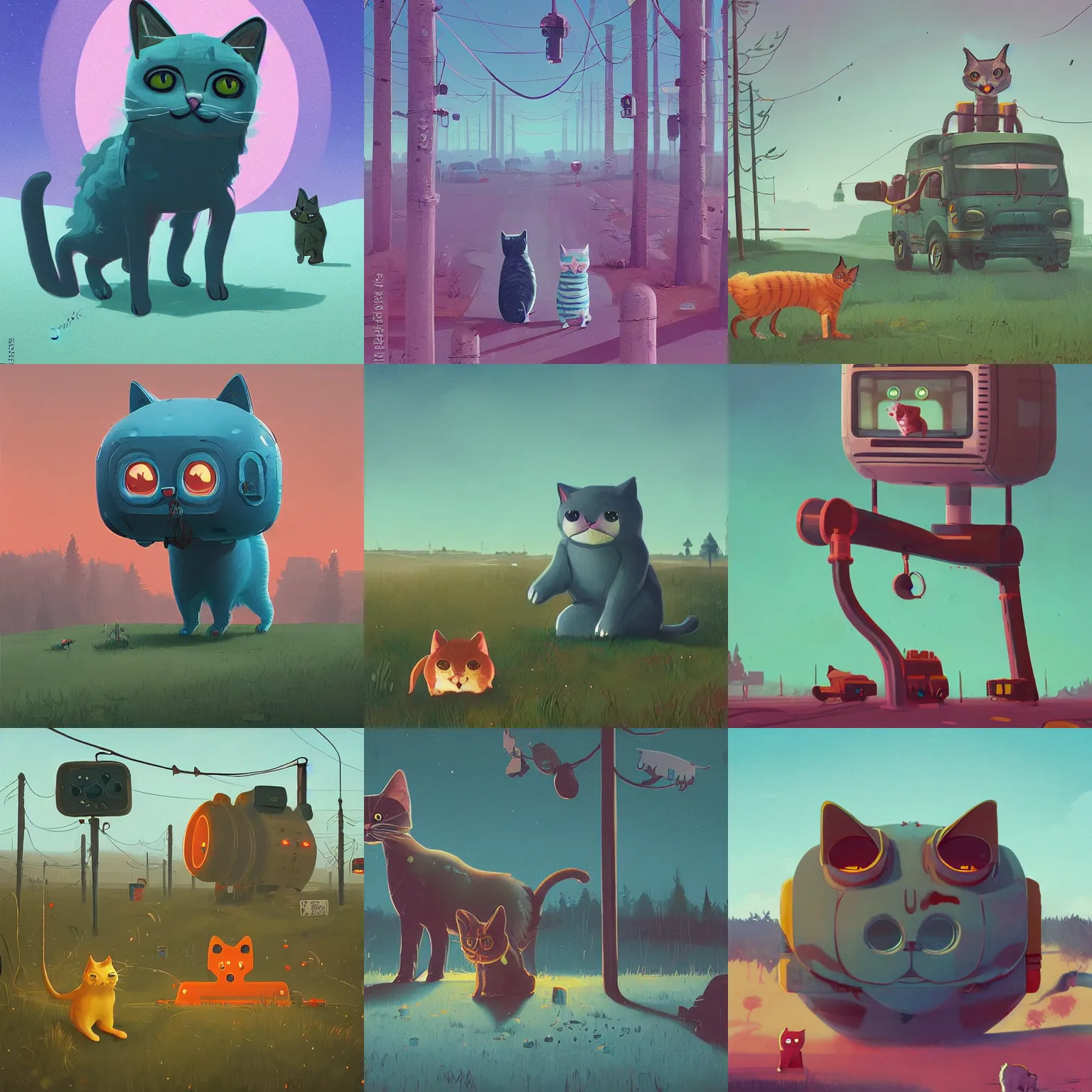 Prompt: cute cat twkb by simon stalenhag jwvxac