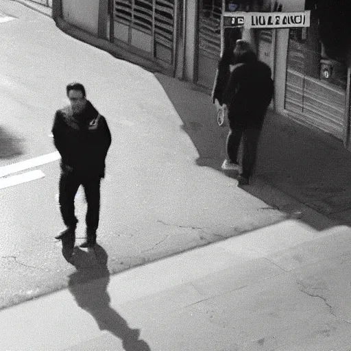 Prompt: surveillance camera footage of xavi hernandez on the street