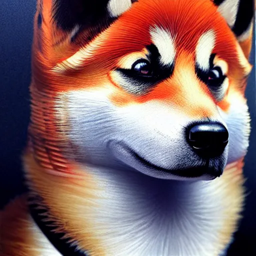 Prompt: portrait painting of a punk shiba inu with tuxedo fur, ultra realistic, concept art, intricate details, eerie, highly detailed, photorealistic, octane render, 8 k, unreal engine. art by artgerm and greg rutkowski and charlie bowater and magali villeneuve and alphonse mucha