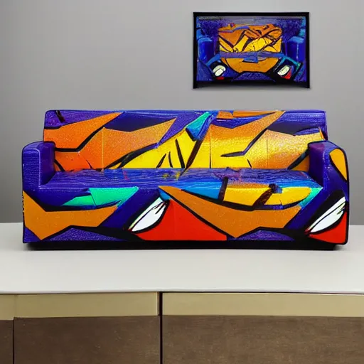 Image similar to boring luminus deflective universe pyramid tiger resin couch loveseat , by Bob Ross and Beeple and Roy Lichtenstein , fauvist , 8K , cubist