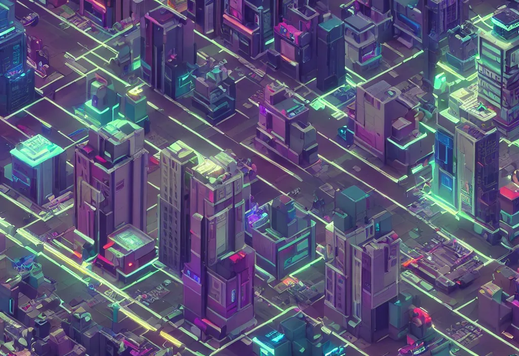 Prompt: isometric voxel cyberpunk city, cinematic lighting, 4k