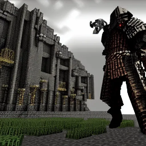 Image similar to dark souls in the style of minecraft