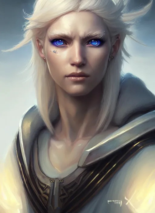 Image similar to a fantasy style portrait painting of shy white female paladin scarred left eye with blonde hair and blue eyes, holy oil painting unreal 5 daz. rpg portrait extremely detailed artgerm greg rutkowski _ greg