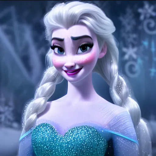 Image similar to bad bhabie as elsa in live action disney frozen, 8k resolution, full HD, cinematic lighting, award winning, anatomically correct