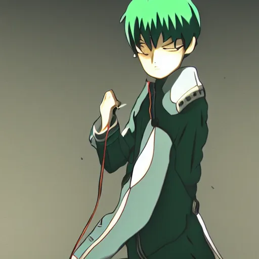 Prompt: fencer, anime style, green hair, dark, makoto shinkai, animated, animation, detailed, illustration, moody