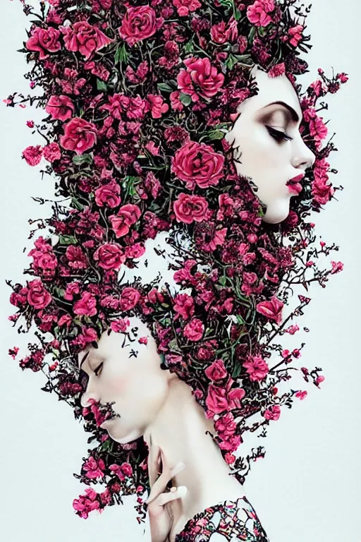 Image similar to beautiful elegant women made of oil and floral vines by rik oostenbroek, contrasted color