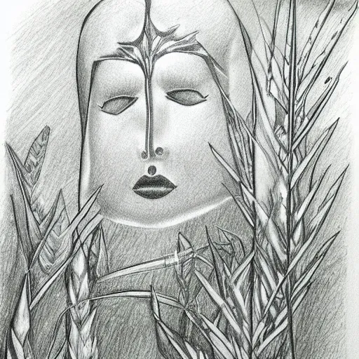 Image similar to 🌾🍃☘🗿, pencil illustration