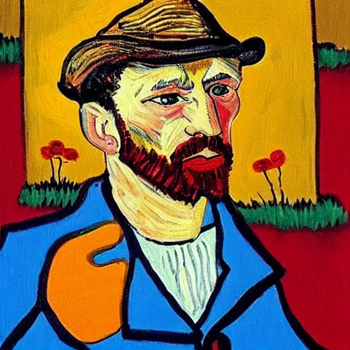 Image similar to pablo picaso painting in the style of van gogh