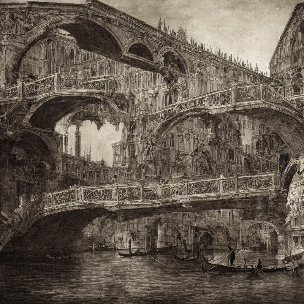 Prompt: the bridges of venice by piranesi, composition, cinematic, rule, grid