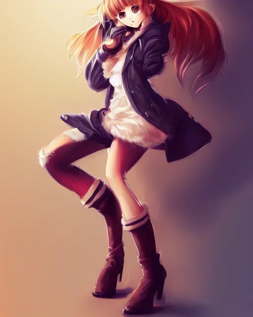 Image similar to fullbody portrait of anthropomorphic half - tiger fluffy cute anime woman in jeans coat, concept art, anime art, by a - 1 picture, trending on artstation artgerm, ross tran, wlop, marc davis