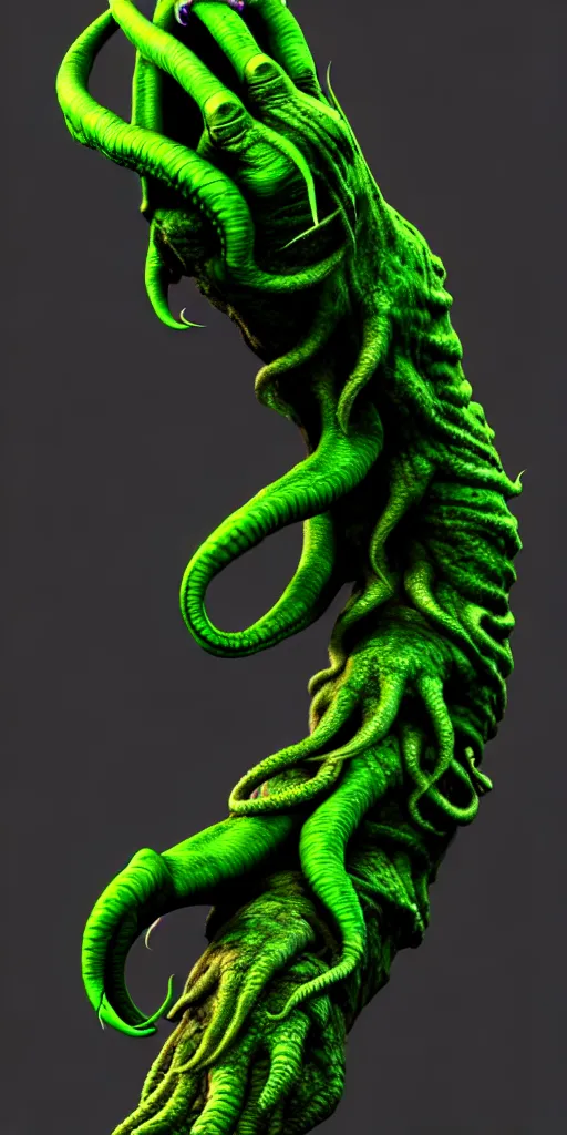 Prompt: a cthulhu wrapped around a human arm, photorealism, digital art, trending on artstation, heightmap