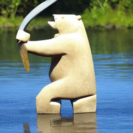 Prompt: paddling bear, stand up paddleboard, sup, in the style of soapstone carving, in the inuit carving style, soapstone, etching,