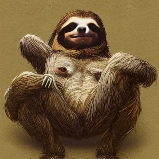 Prompt: a sloth crossed legs, two hands to make a gesture of love, artstation, professional, very detail