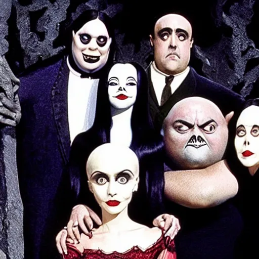 Image similar to the addams family, tim burton movie still