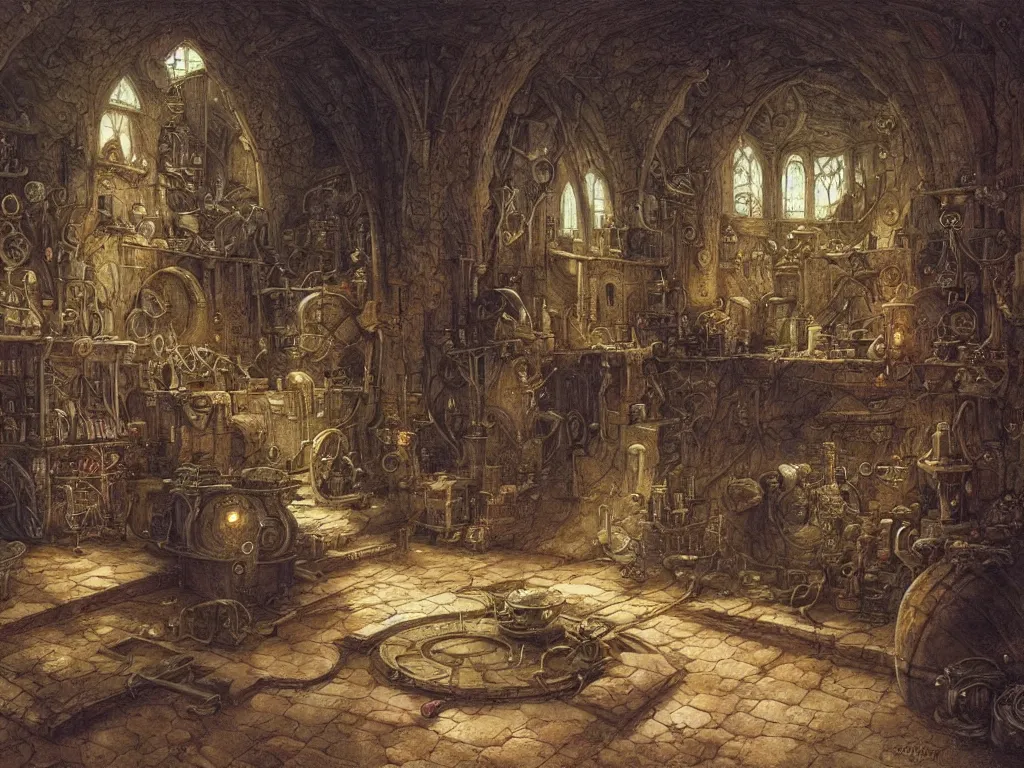 Image similar to obituary for an alchemist. painting by john howe