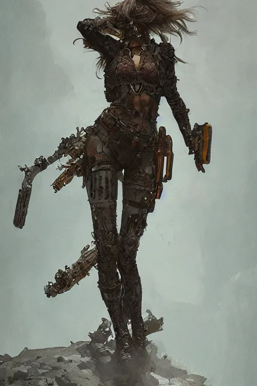 Image similar to a full body portrait of a beautiful post apocalyptic offworld nordic bounty hunter dancing reposed by the magma pits, intricate, elegant, highly detailed, digital painting, artstation, concept art, smooth, sharp focus, illustration, art by krenz cushart and artem demura and alphonse mucha