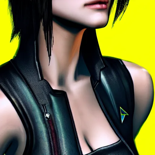 Prompt: female V from Cyberpunk 2077 wearing spiked black collar around neck, realistic, art, beautiful, 4K, HD, collar, choker, collar, choker,