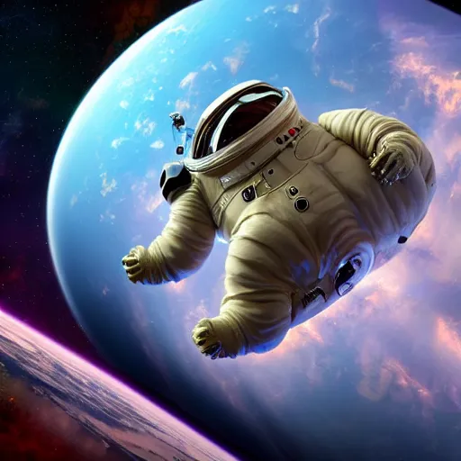 Prompt: seth rogen riding a tardigrade in space, 8 k, highly detailed, unreal engine render