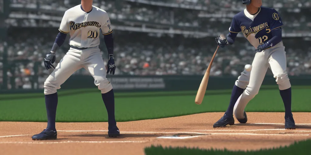 Prompt: Sauron playing 1st base in an MLB game, Milwaukee Brewers, cgsociety, artstation, cinematic