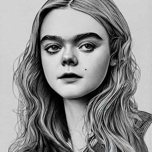 Image similar to professional painting of Elle Fanning in the style of Josan Gonzalez, head and shoulders portrait, symmetrical facial features, smooth, sharp focus, illustration, intricate, stormy weather, extremely detailed masterpiece,