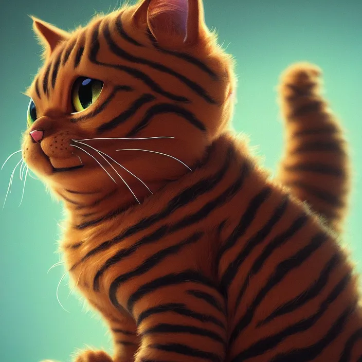 Prompt: portrait of Garfield the cat. intricate abstract. intricate artwork. by Tooth Wu, wlop, beeple, dan mumford. octane render, trending on artstation, greg rutkowski, very coherent symmetrical artwork. cinematic, hyper realism, high detail, octane render, 8k, iridescent accents, deep blacks