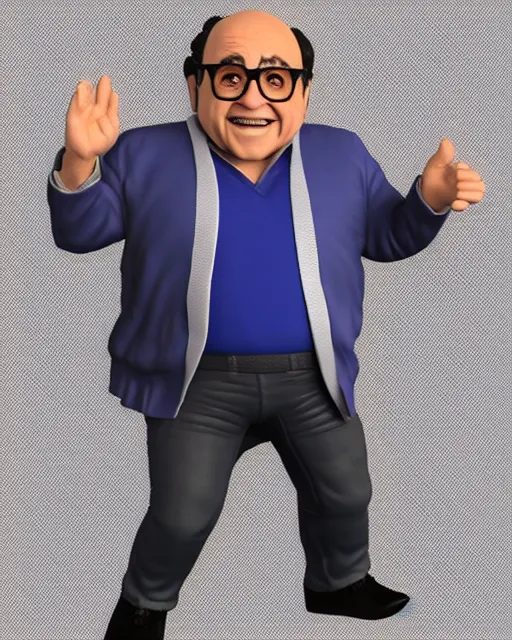 Prompt: full body 3d render of Danny DeVito as a funko pop, studio lighting, white background, blender, trending on artstation, 8k, highly detailed