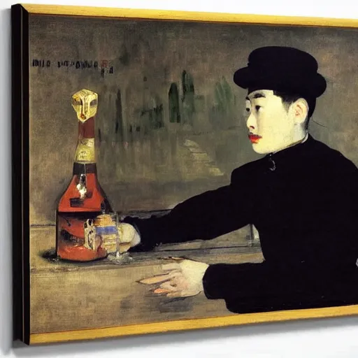 Prompt: portrait of a male chinese robot bartender by edouard manet