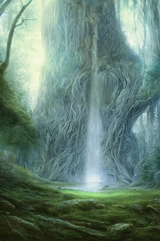 Image similar to Galadriel's glade, detailed matte painting, cinematic, Alan Lee, Artstation