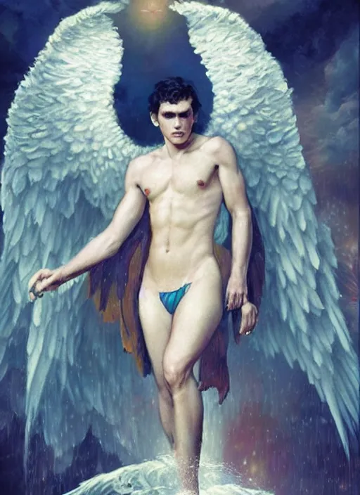 Prompt: a sacred portrait of young matt dillon as the angel of manhood, art by william - adolphe bourgueareau and tom bagshaw and manuel sanjulian