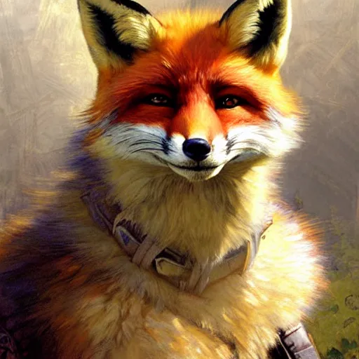 Image similar to a portrait of fox mccloud smiling at the viewer. highly detailed painting by gaston bussiere, craig mullins, j. c. leyendecker, furry