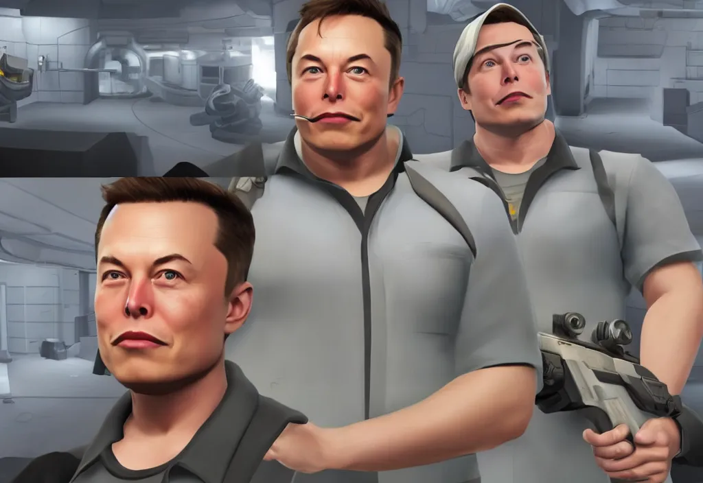 Image similar to elon musk in team fortress 2, elon musk in the video game team fortress, gameplay screenshot, close up, 3 d rendering. unreal engine. amazing likeness. very detailed.