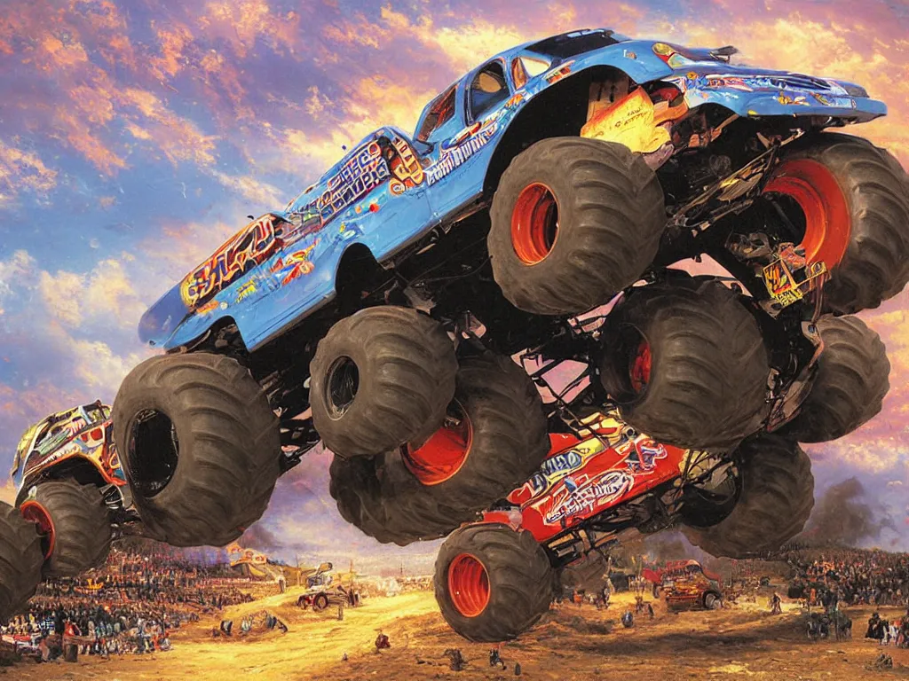 monster truck melting and dripping, VHS, 80's movie, Stable Diffusion