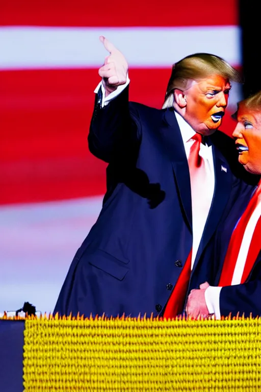 Prompt: Donald Trump welcoming Leigh Bowery on stage at a rally in Tucson #foxnewsphoto