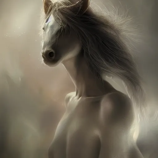 Image similar to 5 5 mm portrait photo of a hybrid of horse and mouse, art by luis royo. charlie bowater, yuumei, yanjun cheng, dynamic lighting, fantasy art, highly detailed 8 k. intricate. soft light. lifelike. unreal engine, cinematic post - processing