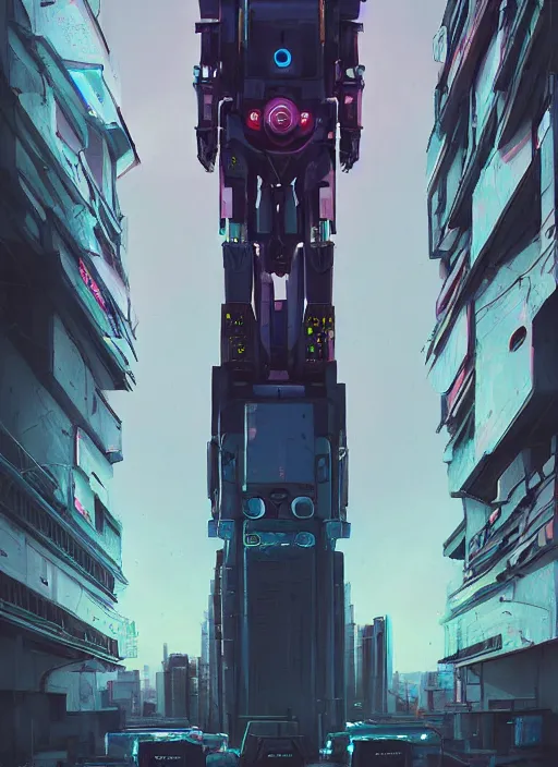 Image similar to a painting of a giant robot standing in front of a city, cyberpunk art by beeple art by james jean, behance contest winner, nuclear art, dystopian art, apocalypse art, sci - fi