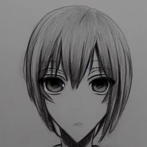 Image similar to pencil sketch of an anime girl with short hair and perfect symmetrical face, highly detailed, trending on artstation, deviantart