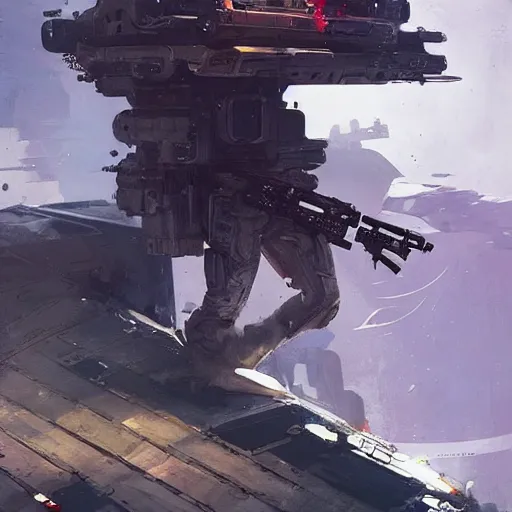 Image similar to a pirate holding a machine gun standing on top of a space ship, art by greg rutkowski