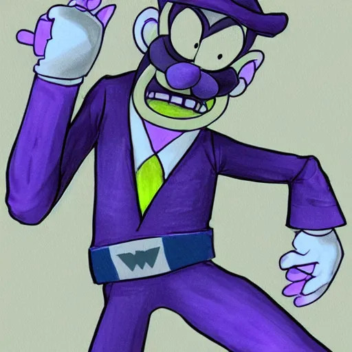 Image similar to waluigi, concept art by minerva j. chapman, trending on cg society, computer art, official art, anime aesthetic, anime,