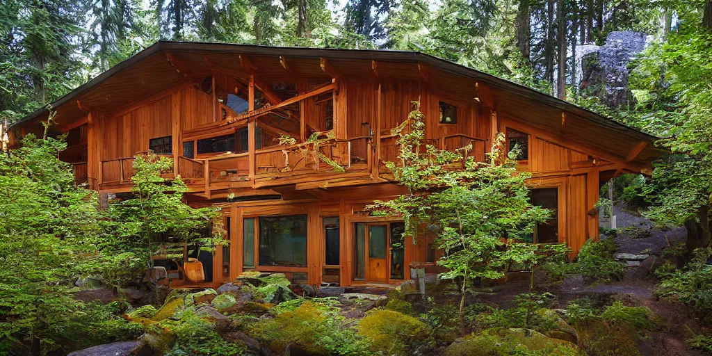 Image similar to residence in the style of rivendell, pacific northwest