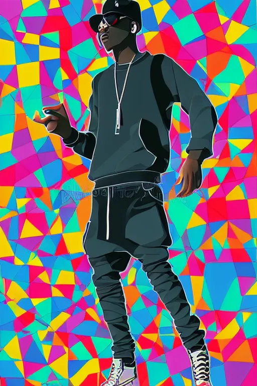 Prompt: full length illustration of 9 0 s hip - hop rapper, digital painting, trending on art station and devian art, pop art, low polygons illustration