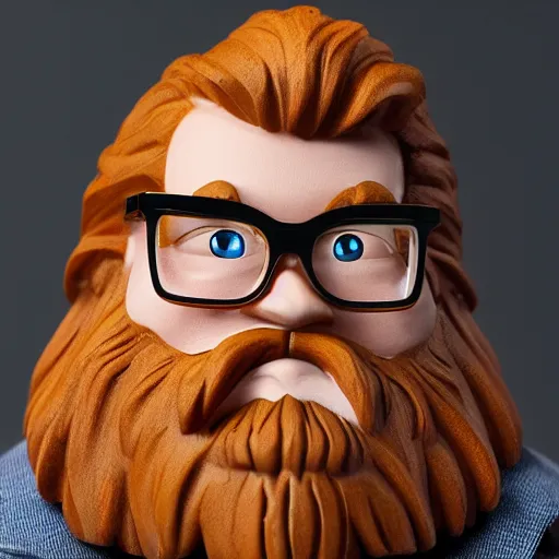 Prompt: ginger bearded man with glasses, action figure